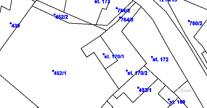 Parcela st. 170/1 v KÚ Sklenov, Katastrální mapa