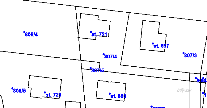 Parcela st. 807/4 v KÚ Sklenov, Katastrální mapa