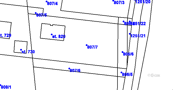 Parcela st. 807/7 v KÚ Sklenov, Katastrální mapa