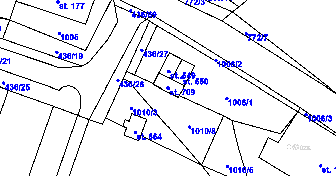 Parcela st. 709 v KÚ Sklenov, Katastrální mapa