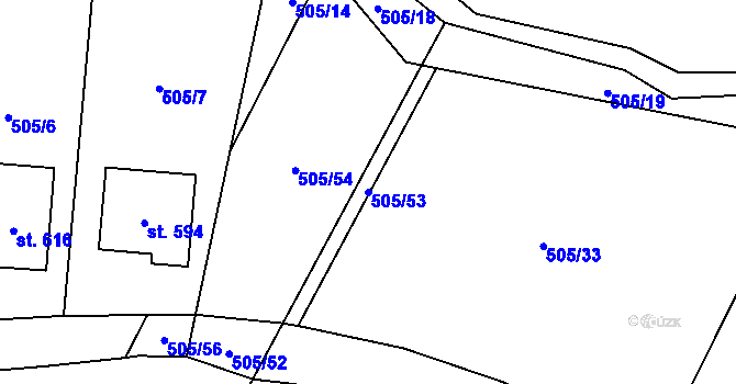 Parcela st. 505/53 v KÚ Sklenov, Katastrální mapa