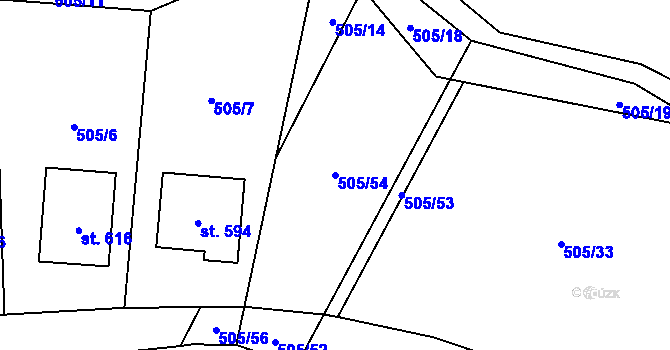 Parcela st. 505/54 v KÚ Sklenov, Katastrální mapa