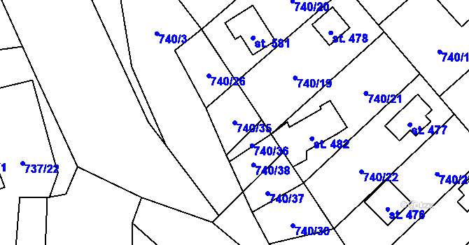 Parcela st. 740/35 v KÚ Sklenov, Katastrální mapa