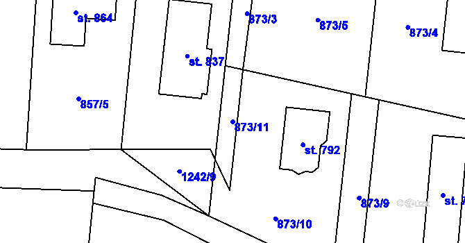 Parcela st. 873/11 v KÚ Sklenov, Katastrální mapa