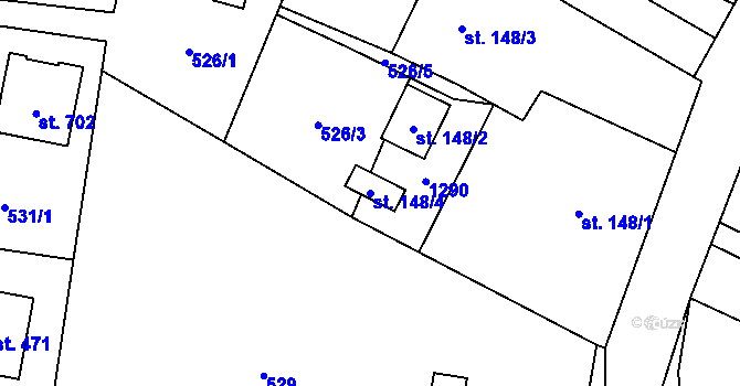 Parcela st. 148/4 v KÚ Sklenov, Katastrální mapa