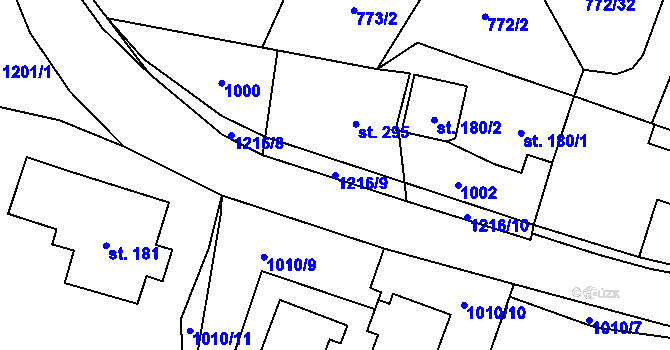 Parcela st. 1216/9 v KÚ Sklenov, Katastrální mapa