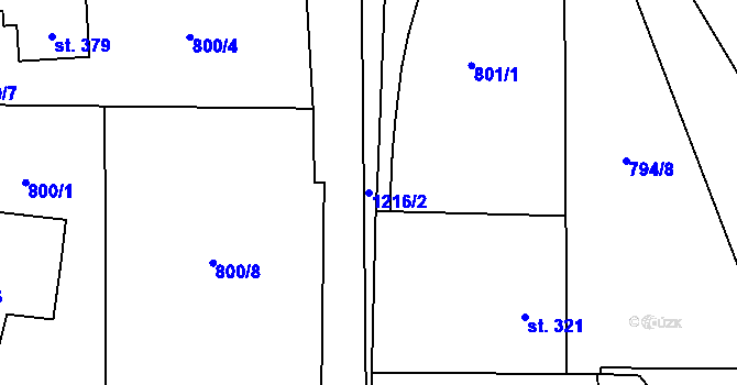 Parcela st. 1216/2 v KÚ Sklenov, Katastrální mapa