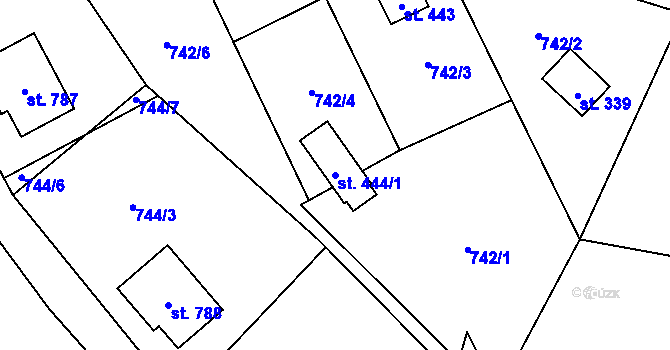 Parcela st. 444/1 v KÚ Sklenov, Katastrální mapa