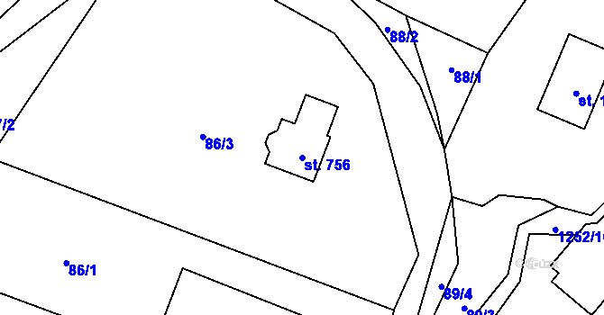 Parcela st. 756 v KÚ Sklenov, Katastrální mapa