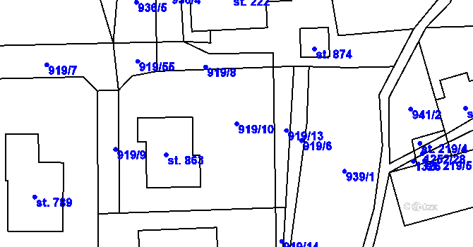 Parcela st. 919/10 v KÚ Sklenov, Katastrální mapa