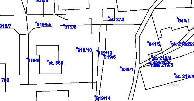 Parcela st. 919/13 v KÚ Sklenov, Katastrální mapa