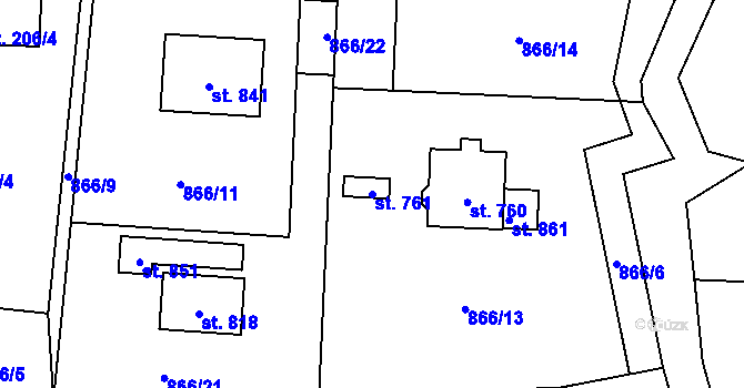 Parcela st. 761 v KÚ Sklenov, Katastrální mapa