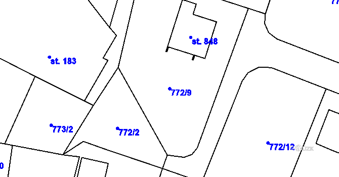 Parcela st. 772/9 v KÚ Sklenov, Katastrální mapa