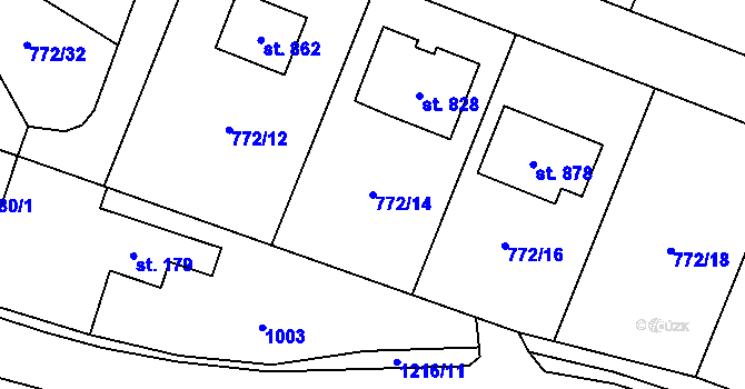 Parcela st. 772/14 v KÚ Sklenov, Katastrální mapa