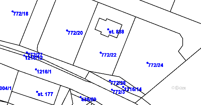 Parcela st. 772/22 v KÚ Sklenov, Katastrální mapa