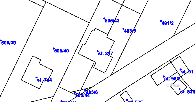 Parcela st. 817 v KÚ Sklenov, Katastrální mapa