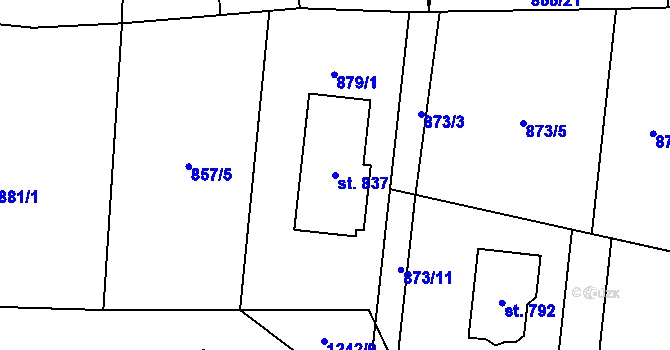 Parcela st. 837 v KÚ Sklenov, Katastrální mapa