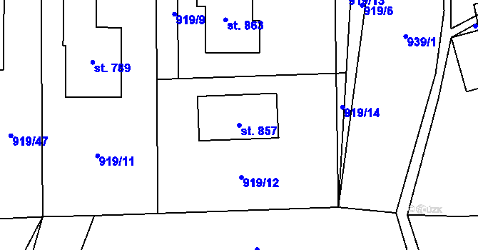 Parcela st. 857 v KÚ Sklenov, Katastrální mapa