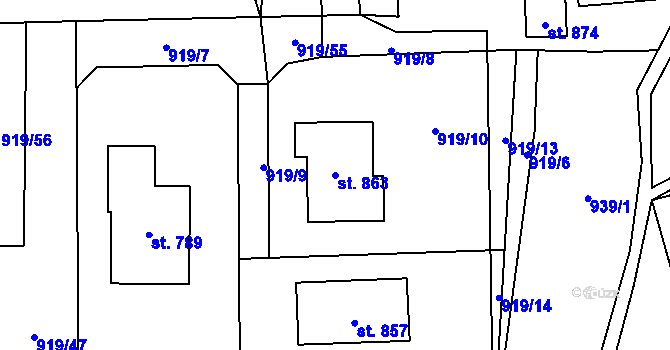Parcela st. 863 v KÚ Sklenov, Katastrální mapa