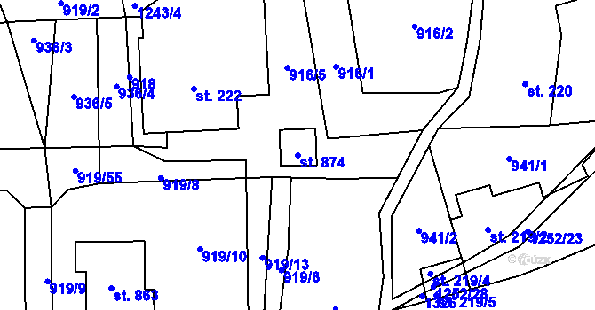 Parcela st. 874 v KÚ Sklenov, Katastrální mapa