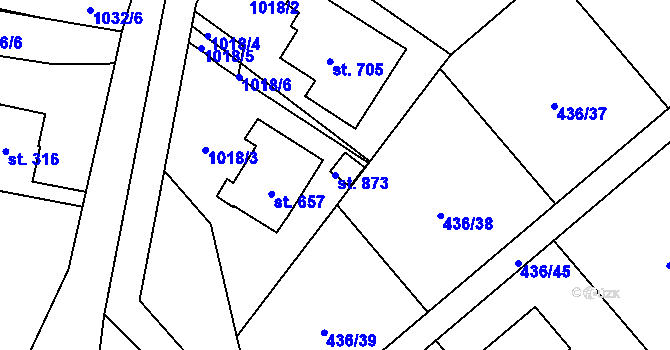 Parcela st. 873 v KÚ Sklenov, Katastrální mapa