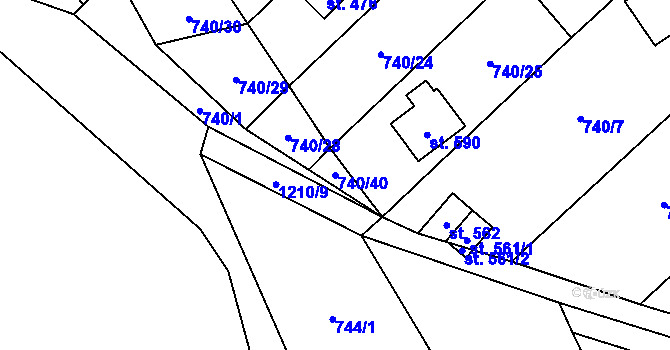 Parcela st. 740/40 v KÚ Sklenov, Katastrální mapa