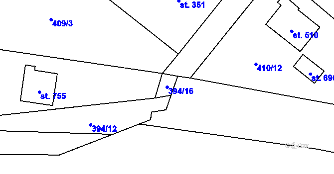 Parcela st. 394/16 v KÚ Sklenov, Katastrální mapa