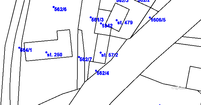 Parcela st. 57/2 v KÚ Rychaltice, Katastrální mapa