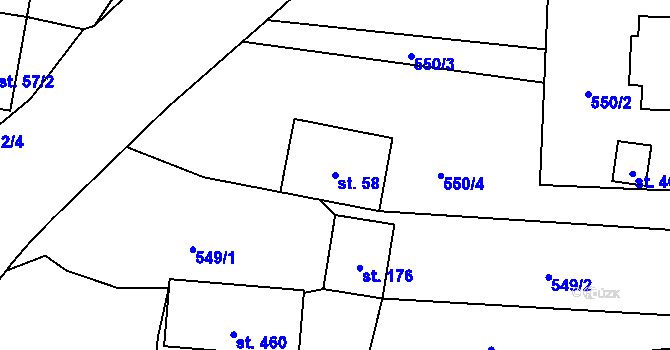 Parcela st. 58 v KÚ Rychaltice, Katastrální mapa
