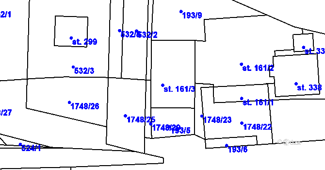 Parcela st. 161/3 v KÚ Rychaltice, Katastrální mapa