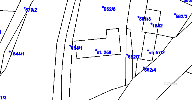 Parcela st. 250 v KÚ Rychaltice, Katastrální mapa