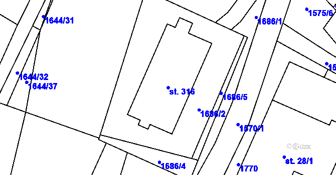 Parcela st. 316 v KÚ Rychaltice, Katastrální mapa