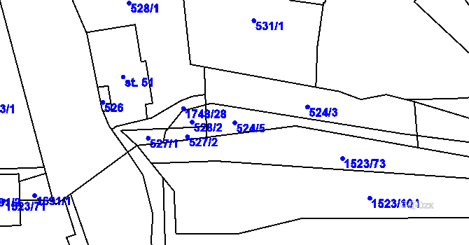 Parcela st. 524/5 v KÚ Rychaltice, Katastrální mapa