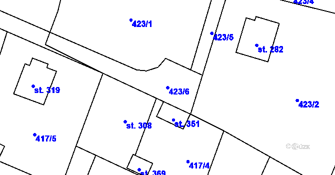 Parcela st. 423/6 v KÚ Rychaltice, Katastrální mapa