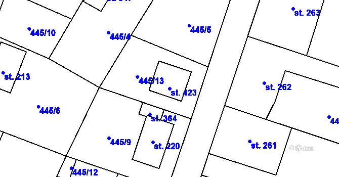 Parcela st. 423 v KÚ Rychaltice, Katastrální mapa