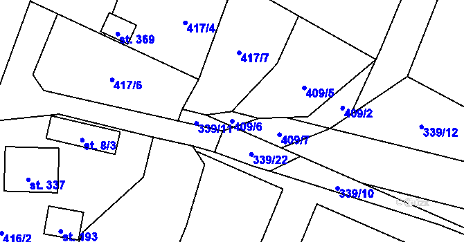 Parcela st. 409/6 v KÚ Rychaltice, Katastrální mapa