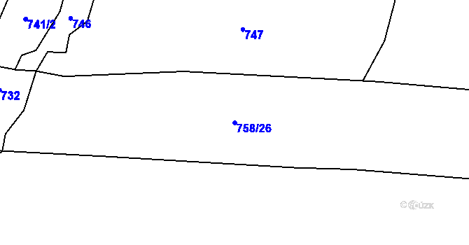 Parcela st. 758/26 v KÚ Rychaltice, Katastrální mapa