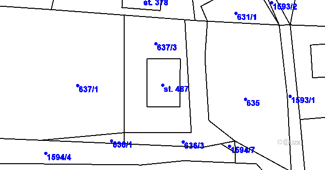 Parcela st. 487 v KÚ Rychaltice, Katastrální mapa