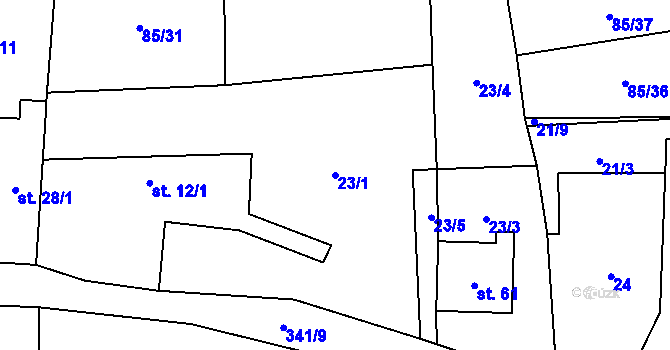 Parcela st. 23/1 v KÚ Skočice, Katastrální mapa