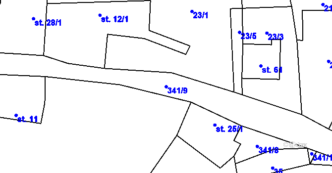 Parcela st. 341/9 v KÚ Skočice, Katastrální mapa