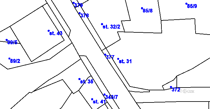 Parcela st. 377 v KÚ Skočice, Katastrální mapa