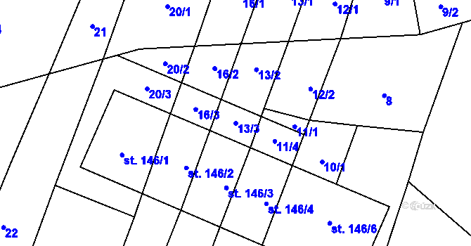 Parcela st. 13/3 v KÚ Skočice u Přeštic, Katastrální mapa