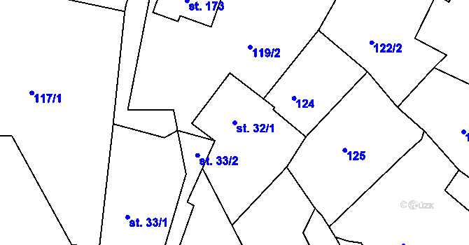 Parcela st. 32/1 v KÚ Skočice u Přeštic, Katastrální mapa