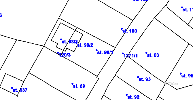 Parcela st. 98/1 v KÚ Skočice u Přeštic, Katastrální mapa