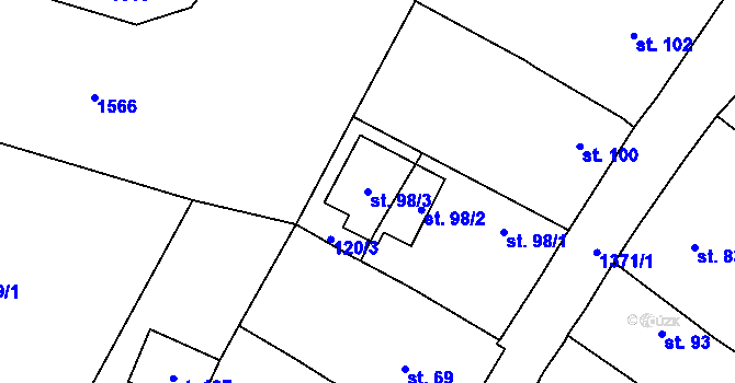 Parcela st. 98/3 v KÚ Skočice u Přeštic, Katastrální mapa
