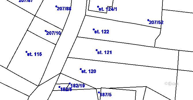 Parcela st. 121 v KÚ Skočice u Přeštic, Katastrální mapa