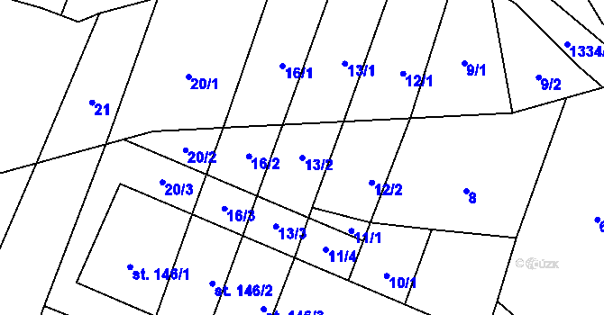 Parcela st. 13/2 v KÚ Skočice u Přeštic, Katastrální mapa
