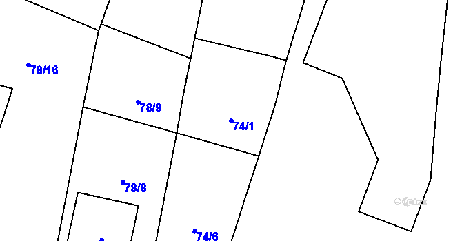 Parcela st. 74/1 v KÚ Skočice u Přeštic, Katastrální mapa