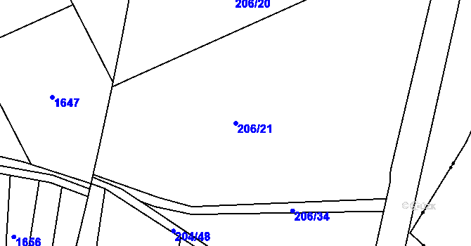 Parcela st. 206/21 v KÚ Skočice u Přeštic, Katastrální mapa