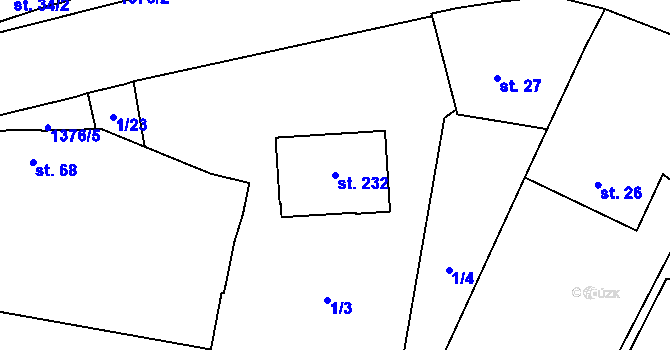 Parcela st. 232 v KÚ Skočice u Přeštic, Katastrální mapa